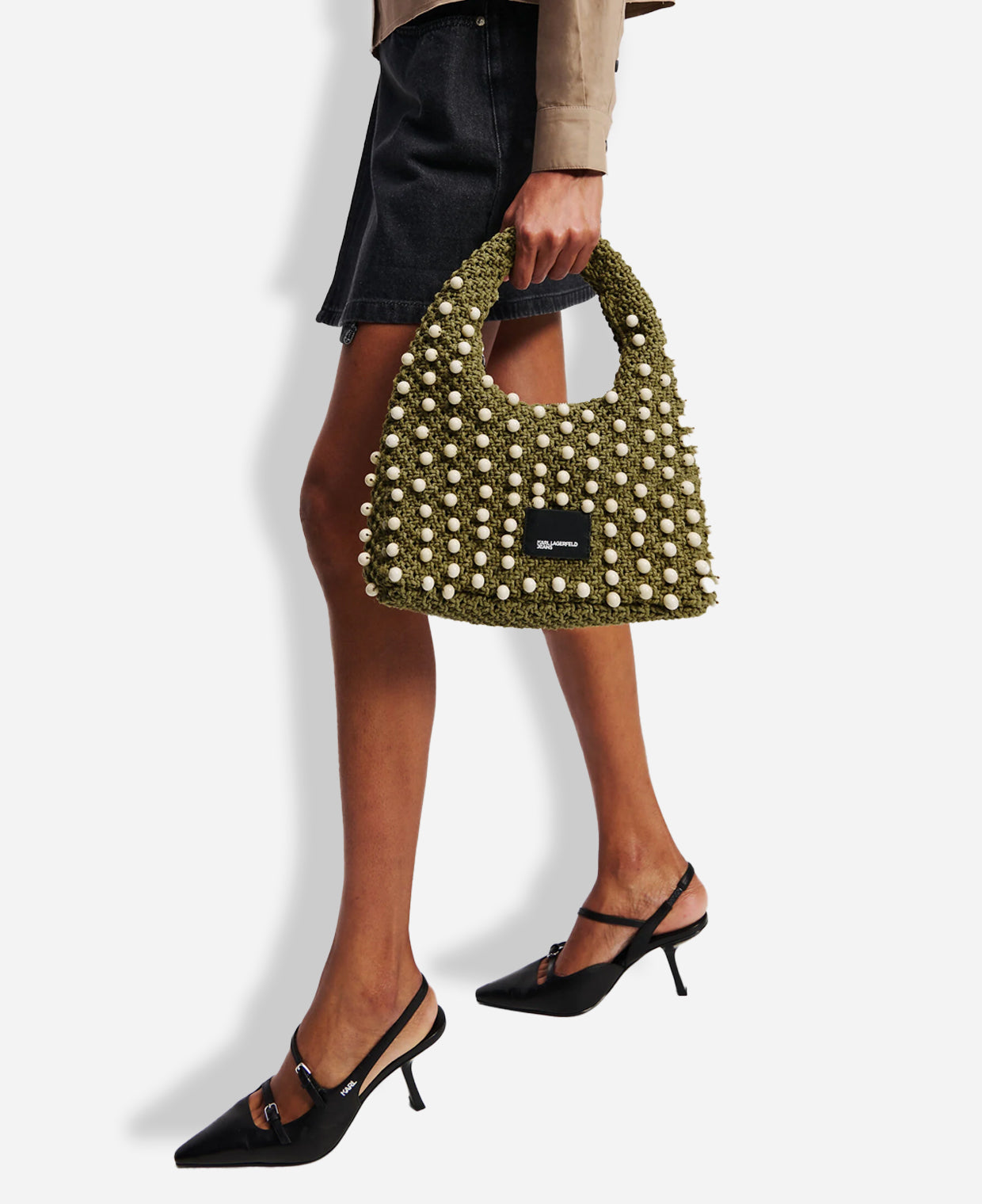 Karl Lagerfeld Crochet Beaded Top Handle Bag