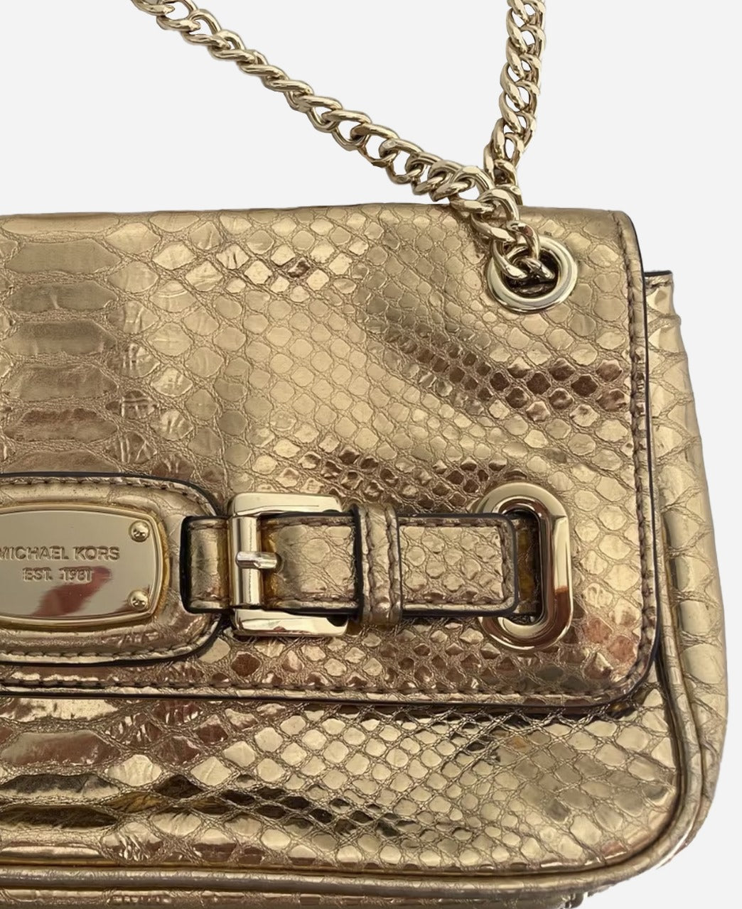 Michael Kors Hamilton Small Shoulder Flap in Pale Gold Embossed Leather