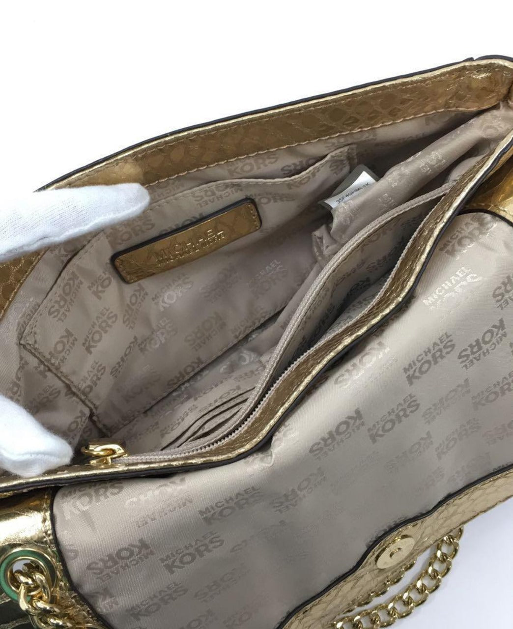 Michael Kors Hamilton Small Shoulder Flap in Pale Gold Embossed Leather