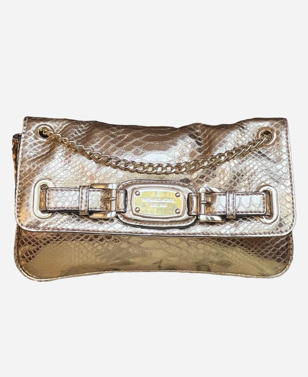 Michael Kors Hamilton Small Shoulder Flap in Pale Gold Embossed Leather