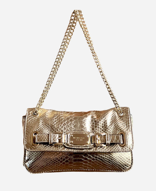 Michael Kors Hamilton Small Shoulder Flap in Pale Gold Embossed Leather