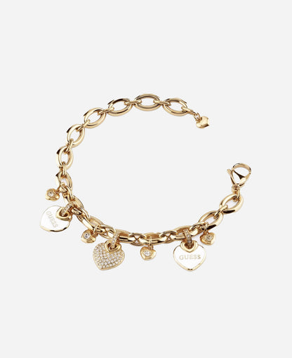 Браслет Guess с эмалью золотистого оттенка и паве в форме сердца