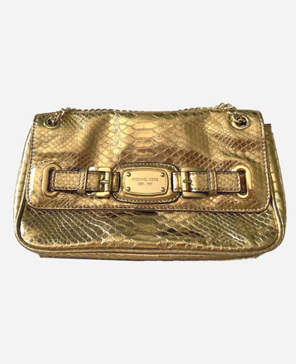 Michael Kors Hamilton Small Shoulder Flap in Pale Gold Embossed Leather