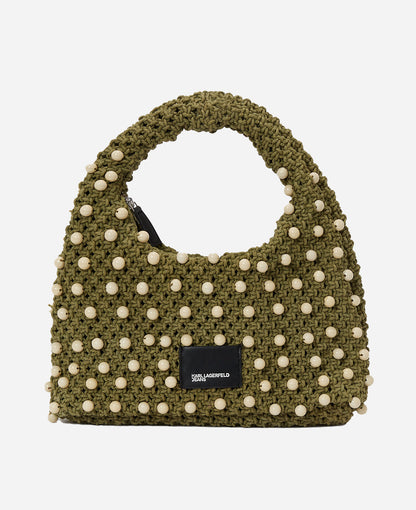 Karl Lagerfeld Crochet Beaded Top Handle Bag