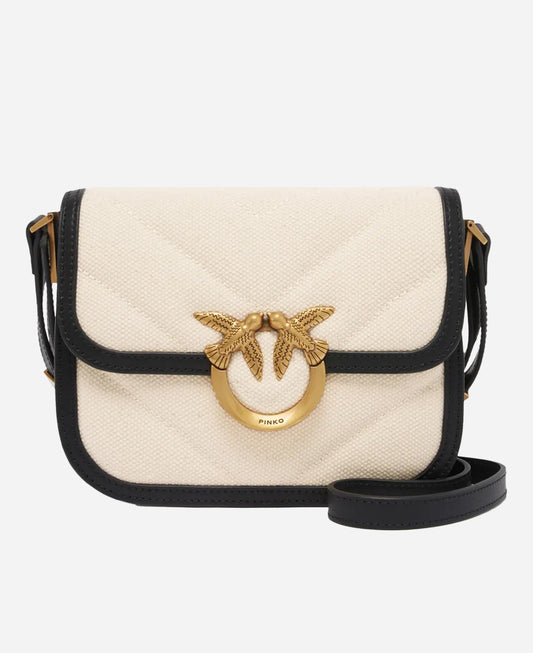 Pinko Love Bag Small Square Shoulder Bag in Canvas and Leather