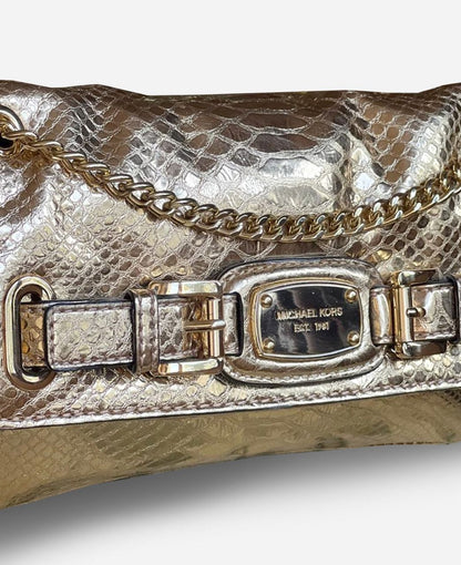 Michael Kors Hamilton Small Shoulder Flap in Pale Gold Embossed Leather