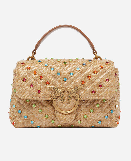 Pinko Small Handbag Lady Love Bag Puff in Raffia Colored Crystals
